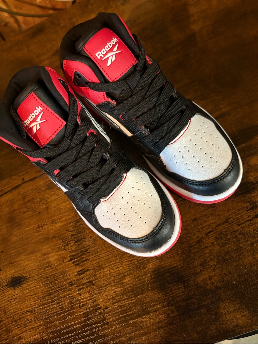 Reebok Kids High-Top Sneakers in Black, White & Red